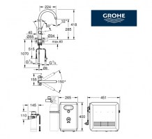 MEDIDAS MONOMANDO COCINA GROHE BLUE PROFESSIONAL